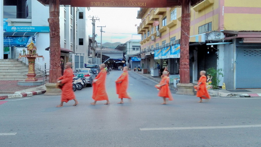 tak bat monks seeking alms